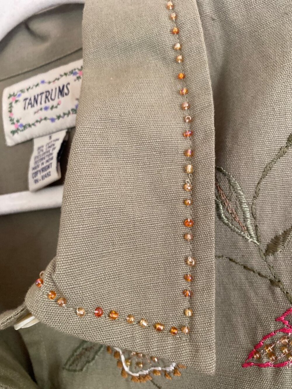 Vintage Tantrums Olive Green Floral Embroidered Button-Up Shacket Size S - Picture 5 of 6